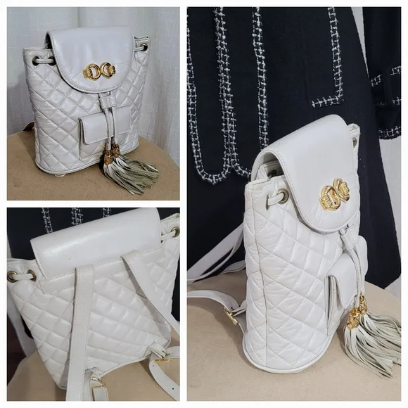 Quilted LEATHER Backpack with Gold Accents - Picture 2 of 10